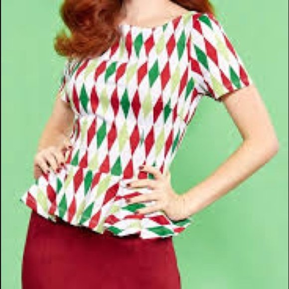 Pinup Couture Tops - Pinup Girl Clothing Christmas harlequin Selina